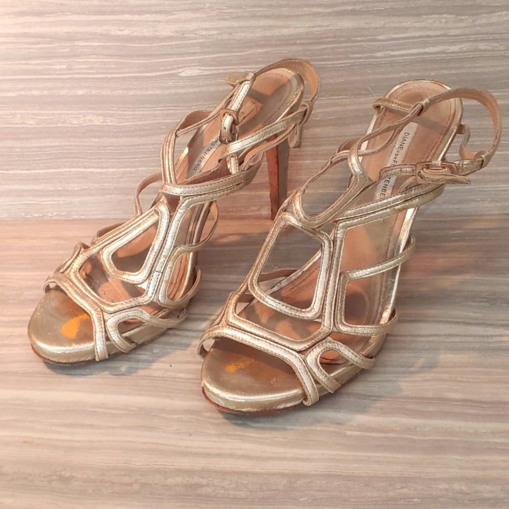 Size 9 Diane von Furstenberg strappy pumps.